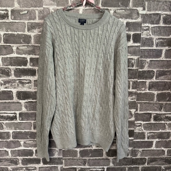 NWT J. Crew Cotton cable crewneck sweater gray - Picture 1 of 9